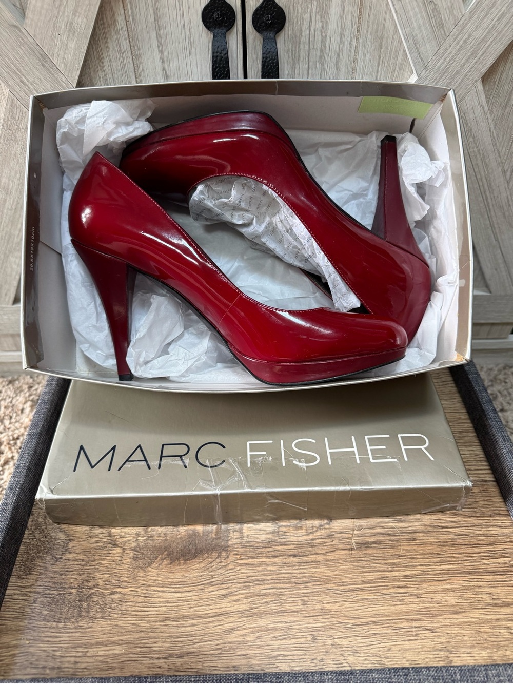 Marc Fischer-  Glossy Deep Cherry Red Patent Stiletto Platform Pumps (10)w-box